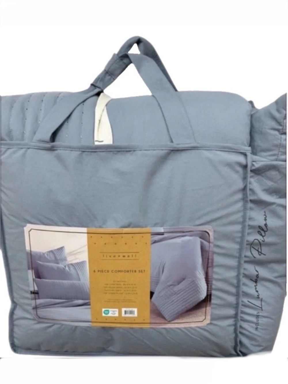 Live Well 6 Piece Blue Queen Comforter Set with Lumbar Pillow 90”x90”